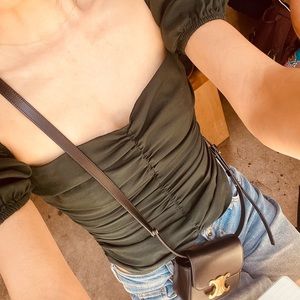 Reformation Green Puff Sleeve Top